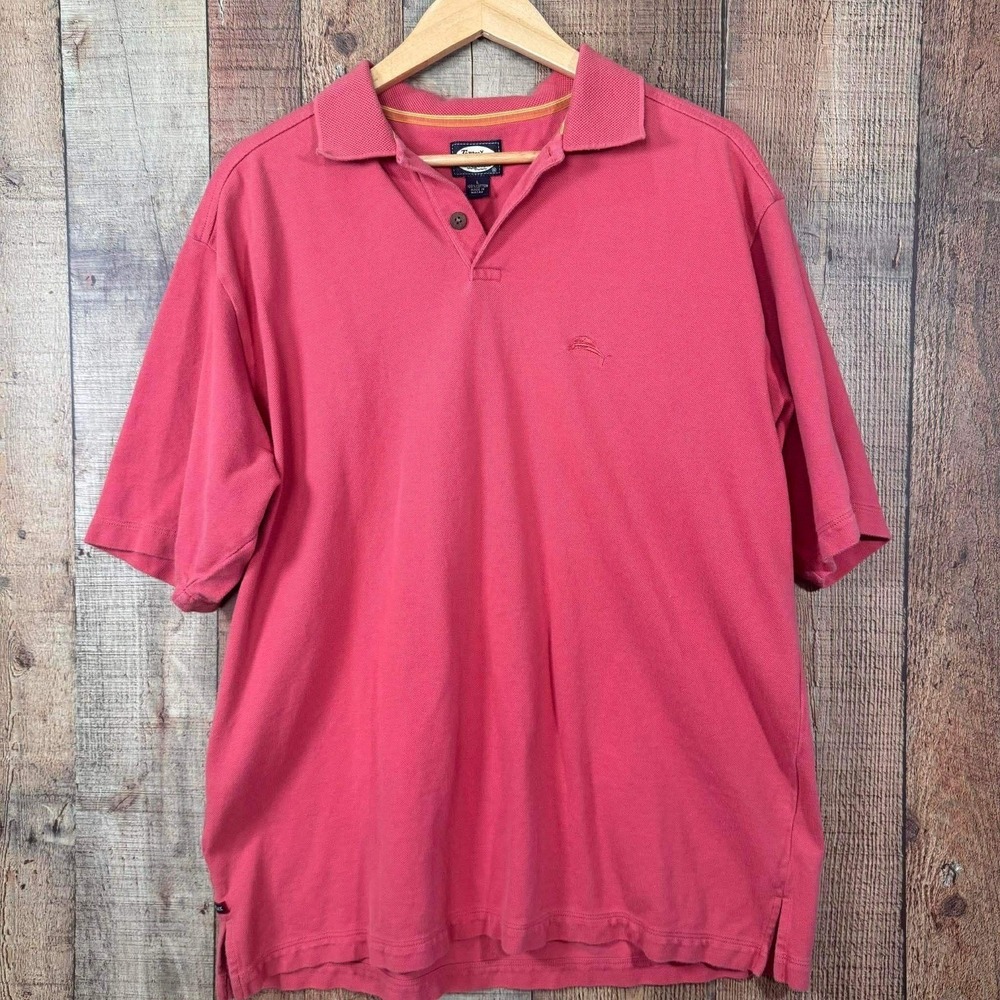 Tommy Bahama Relax Mens Large Salmon Cotton Pique Short Sleeve Polo Shirt